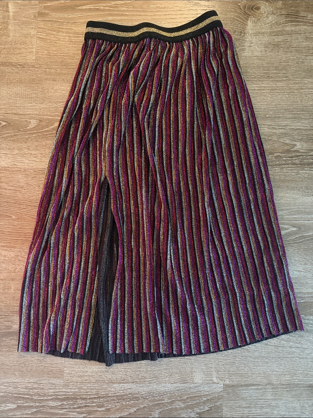 Topshop Multicolor Metallic Stripe Midi Skirt - Black Waistband